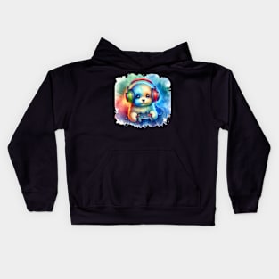 Adorable Gamer Puppy Watercolor Kids Hoodie